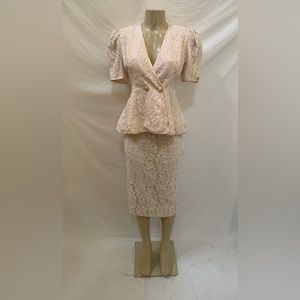 VTG Barbara Chodos For Michael Marcella Size 6 Pink Floral Lace 2pc Skirt Set